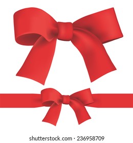 Red Ribbon - Bow. Hand drawn vector illustration of a red ribbon tied into a bow. Design element for Holiday designs, on white background.