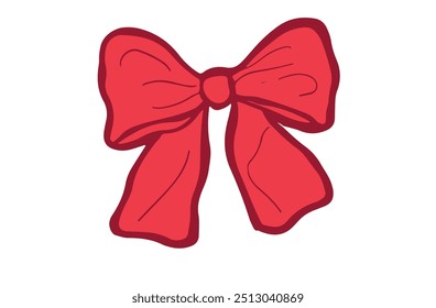 Arco de fita vermelho. Ilustração de arco desenhada à mão. Decoração de aniversário, Natal e Dia dos Namorados. Empacotamento de presentes. Ilustração vetorial. Elemento romântico. 