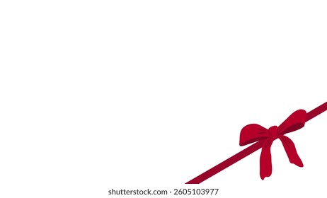 Red ribbon bow hand drawn on banner. Decorative elements for holiday invitations and birthday cards. Vector illustration.