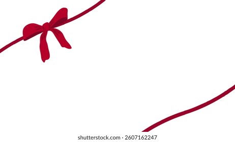 Red ribbon bow hand drawn on banner. Decorative elements for holiday invitations and birthday cards. Vector illustration.