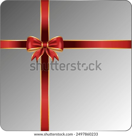 red ribbon bow has gold trim with gift box top view illustration