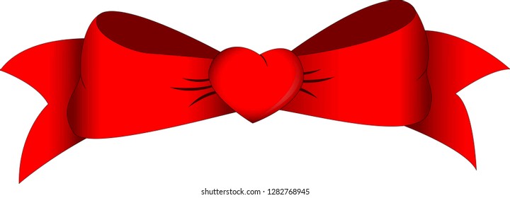 red ribbon bow with heart shaped knot