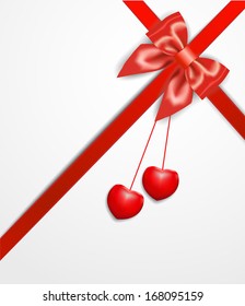 Red ribbon with bow and heart, Valentines day