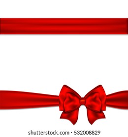 Red Ribbon Bow Horizontal Border. Vector Illustration.