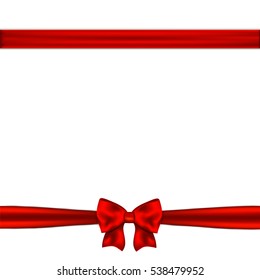 Red ribbon bow horizontal border. Vector illustration.