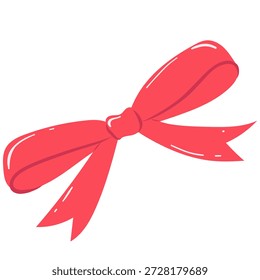 Ilustración de arco de cinta roja. Vector Flat