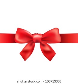 Red Ribbon With Bow, Isolated On White Background, Vector Illustration