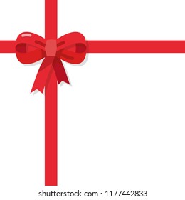 Red ribbon with bow isolated on white background. Vector illustration