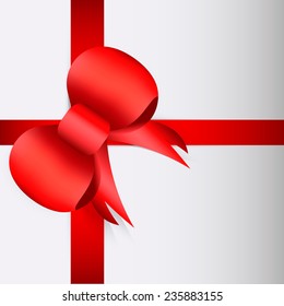Red Ribbon With Bow, Isolated On White Background, Vector Illustration