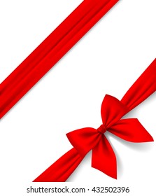 Red ribbon and bow isolated on white background. Gift package and greeting card. Vector illustration