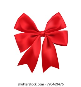 Red ribbon with bow isolated on white background - vector and illustration.