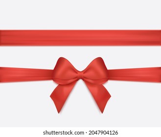 Red Ribbon and Bow isolated. Vector Decoration for Gift Cards, for Gift Boxes or Christmas illustrations.
