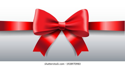 Red Ribbon Bow Isolated White Background With Gradient Mesh, Vector Illustration