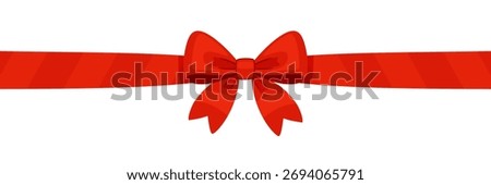 Red ribbon bow knot. Hand drawn trendy flat style isolated on transparent background. Perfect for gift box wrapping, holiday cards, packaging, festive decorations, warping decor. Vector illustration
