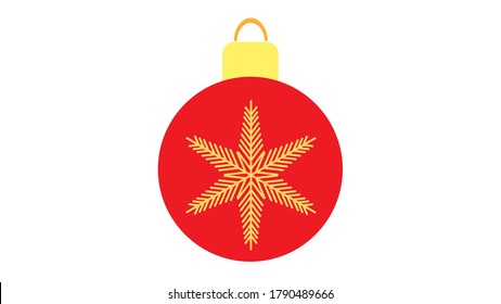 Red ribbon bow with red leaves pattern Christmas decoration ball, holiday pendant, hand drawn 3D vector illustration, birthday decorations.