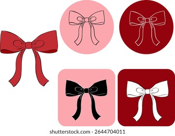Red ribbon bow logotype. Vector graphic line ink illustration. knot as design element for holidays design, gift boxes, satin warping decor for fashion graphics, textile prints, fabrics, wallpapers.

