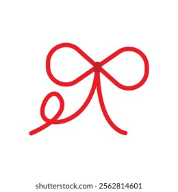 Red ribbon bow. Loop decorative shape. Minimal vector art. Elegant simple design.
