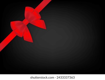 Red Ribbon Bow on Black Background. Vector Illustration.