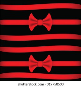 red ribbon and bow on a black background for decoration, packaging