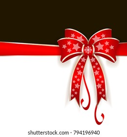 Red ribbon with bow on a black background. Vector, illustration eps10