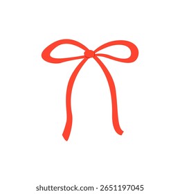 Red ribbon bow on isolated background. Vector flat illustration of simple tied bow