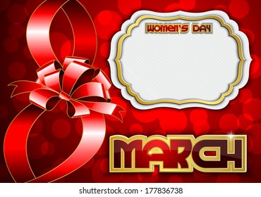 Red ribbon with a bow on March 8