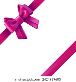 Red ribbon with bow on the top of gift box. Design trmplate. 3d vector illustration
