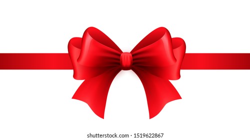 Red Ribbon With Bow On A White Background. Vector Illustration.