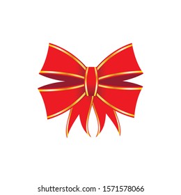 Red ribbon with bow on a white background. Vector illustration.