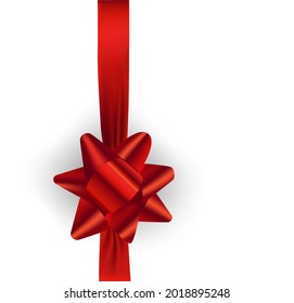 Red ribbon with bow on white background