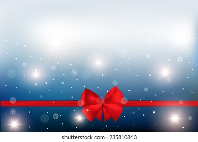 Red ribbon with bow on a white background. Vector illustration. Christmas background.