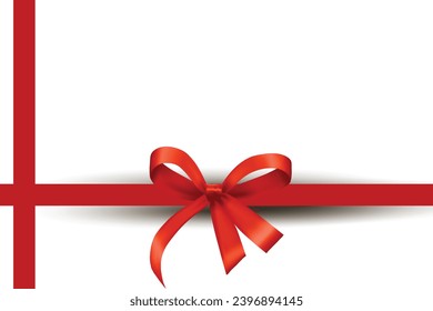 Red ribbon with bow on white background.