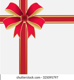 Red ribbon with bow on a white background. Vector illustration.