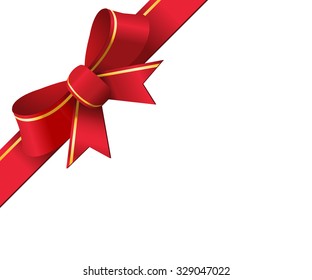 Red ribbon with bow on a white background