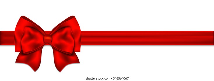 Red ribbon with bow on white background.