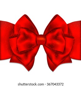 Red ribbon with bow on a white background.