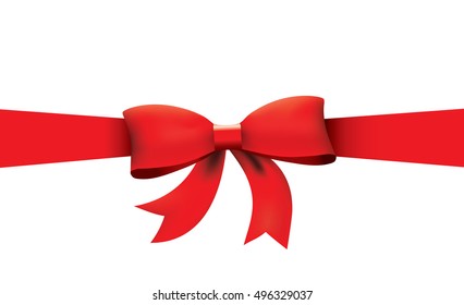 Red ribbon with bow on a white background