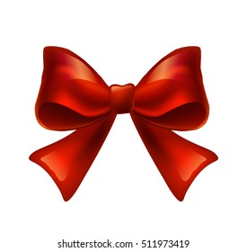 Red ribbon with bow on a white background. Vector illustration.