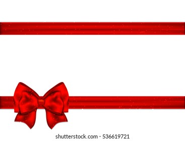 Red ribbon with bow on a white background