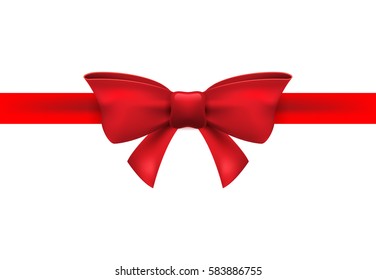 Red ribbon with red bow on a white background. Vector isolated bow decoration for holiday present. Gift element for card design