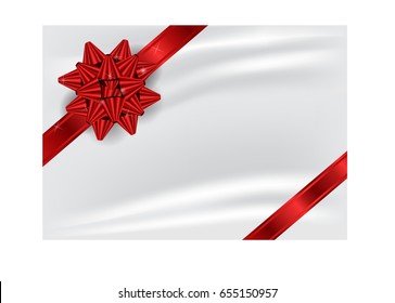 Red ribbon with bow on white background