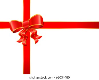 red ribbon with bow on white background - vector illustration