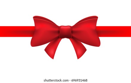 Red ribbon with red bow on a white background. Vector isolated bow decoration for holiday present. Gift element for card design.