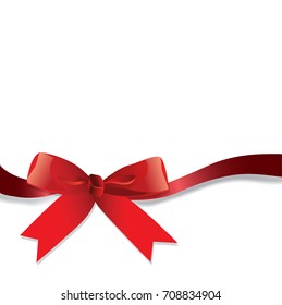 Red ribbon with bow on a white background. Vector illustration.
