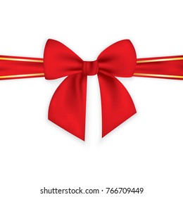 Red ribbon with bow on a white background. Vector illustration.  
