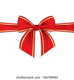 Red ribbon with bow on a white background. Vector illustration.  
