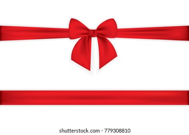 Red ribbon with bow on a white background. Vector illustration.  
