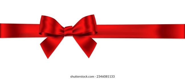 Red Ribbon Bow Realistic shiny satin with shadow horizontal ribbon for decorate your wedding invitation card ,greeting card or gift boxes vector EPS10 isolated on white background.