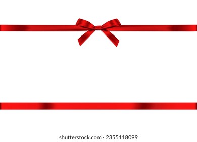 Red Ribbon Bow Realistic shiny satin with shadow horizontal ribbon for decorate your wedding invitation card,certificate,coupon or gift boxes vector EPS10 with copy space isolated on white background