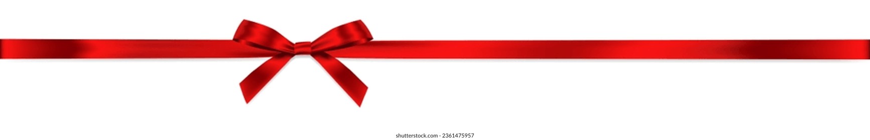 Red Ribbon Bow Realistic shiny satin with shadow ,long horizontal ribbon for decorate your wedding invitation card ,greeting card, certificate or gift boxes vector EPS10 isolated on white background.